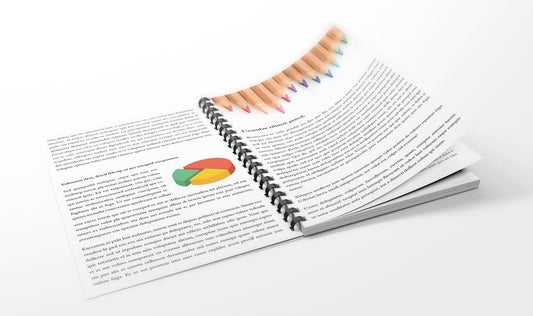 Report with comb binding and pages printed in colour